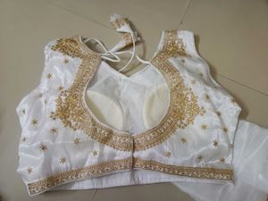 Elegant White &amp; Gold Embroidered Blouse