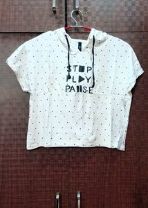 Women White Crop top Hoodie