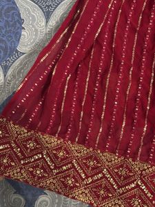 Elegant Red &amp; Gold Anarkali Style Lehenga
