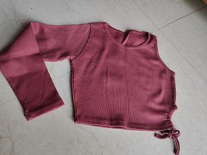 Ribbed Crop Top with Drawstring Detail