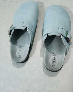 Shein Light Blue Suede Clogs with Buckle