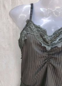 Lace Trim Ribbed Camisole Top