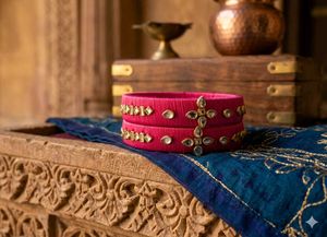 Elegant Pink Silk Bangles with Embellishments