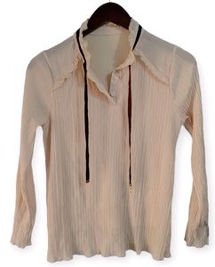 Cream Ruffle Trim Ribbon Tie Blouse