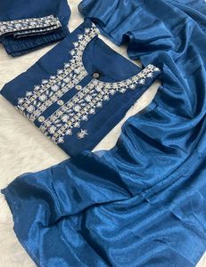 Blue Embroidered Kurta Set with Dupatta