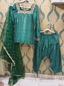 Green Polka Dot Kurta Set with Dupatta