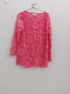 Pink Floral Lace Long Sleeve Top
