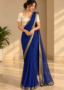 Blue chiffon Saree with stiched blouse
