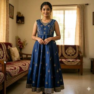 Elegant Navy Blue Embroidered Dress