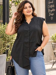 Chic Black Sleeveless V-Neck Button-Up Top
