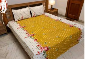 Yellow Floral Polka Dot Bedsheet Set