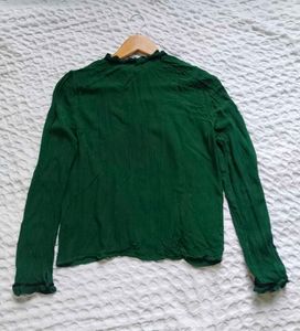 ZARA Green Long Sleeve Lace Detail Top
