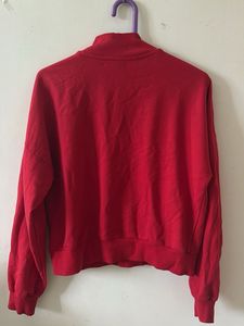 Red Cropped Quarter Zip Sweatshirt