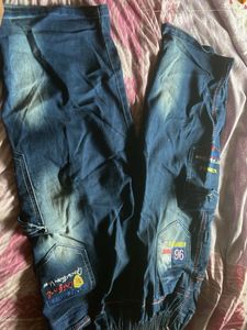 Men's Blue Distressed Cargo Jeans