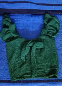 Green Tie-Front Crop Top