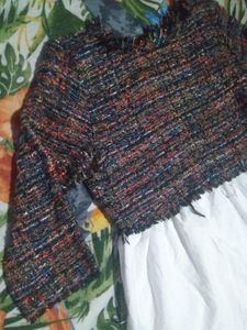 Tweed Peplum Top with White Skirted Hem