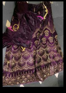 Purple Velvet Stone Work Lehnga