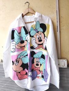 Cute Minnie Mouse Cartoon Print White Shirt