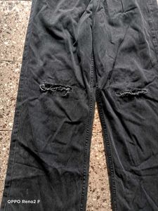 Washed Black Ripped Wide Leg Jeans