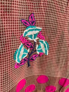 Embroidered flowery checkered saree with blouse pi