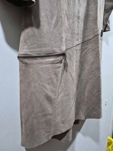 Taupe Suede-like Midi Dress with Zippers polyester