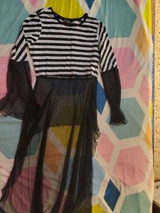 Striped Top with Long Net Like Dress
