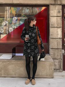 Black Floral High Neck Sweater Dress