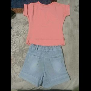 Cute Doll Outfit - Pink T-shirt &amp; Denim Shorts