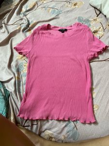 Ribbed Pink Lettuce Hem Top