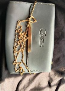 Elegant Gray Clutch with Gold Chain