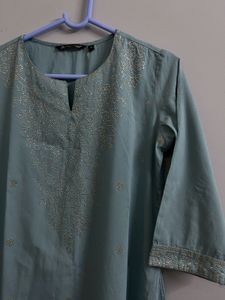 Elegant Teal Kurta with Silver Embellishments