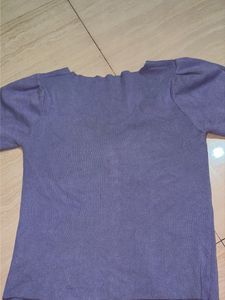 Purple V-Neck Ruched Knit Top