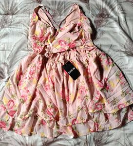 Pink Floral Ruffle Mini Dress