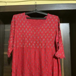 Elegant Red Printed anarkali