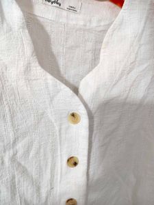 Korean Style White Textured Button Top