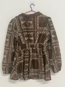 Boho Print Button-Up Tunic Top