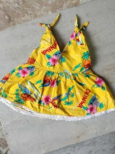 Vibrant Yellow Tropical Print Halter Top