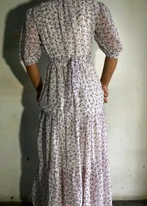 Floral Midi Dress with Puff Sleeves