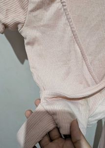 Pink Ribbed Wrap Crop Top