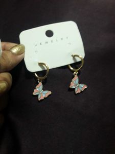 Women Enamel Butterfly Charm Gold Hoop Earring