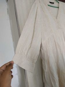 Boho Cream Lace Trim Tunic Top