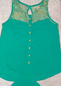 Stylish Teal Lace Detail Tie-Front Top