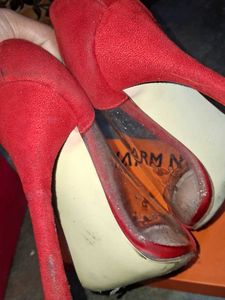 Red Suede Clear Panel Heels