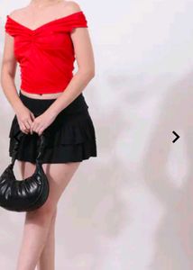 Red Off Shoulder Ruched Top
