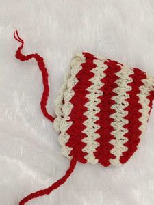 Handmade Crochet Red &amp; White Striped Set