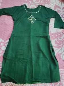 102.Green mirror work kurti women
