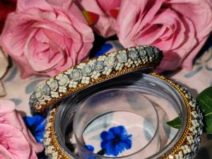 Grey Rose With Golden Stone Bangles