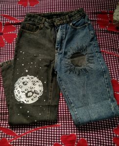 Y2k Patchwork Sun Moon Print Jeans