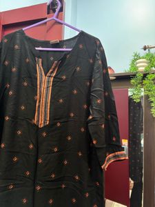Black Kurta with Orange Embroidery