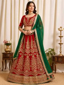 ✨ Red & Green Heavy Embroidered Lehenga ✨